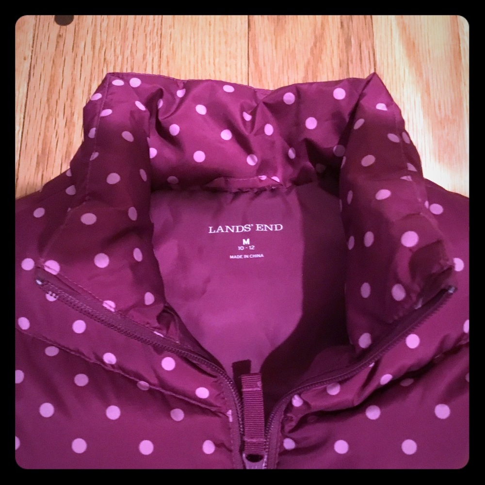 Lands' End Women's Maroon Polka Dot Puffer Vest